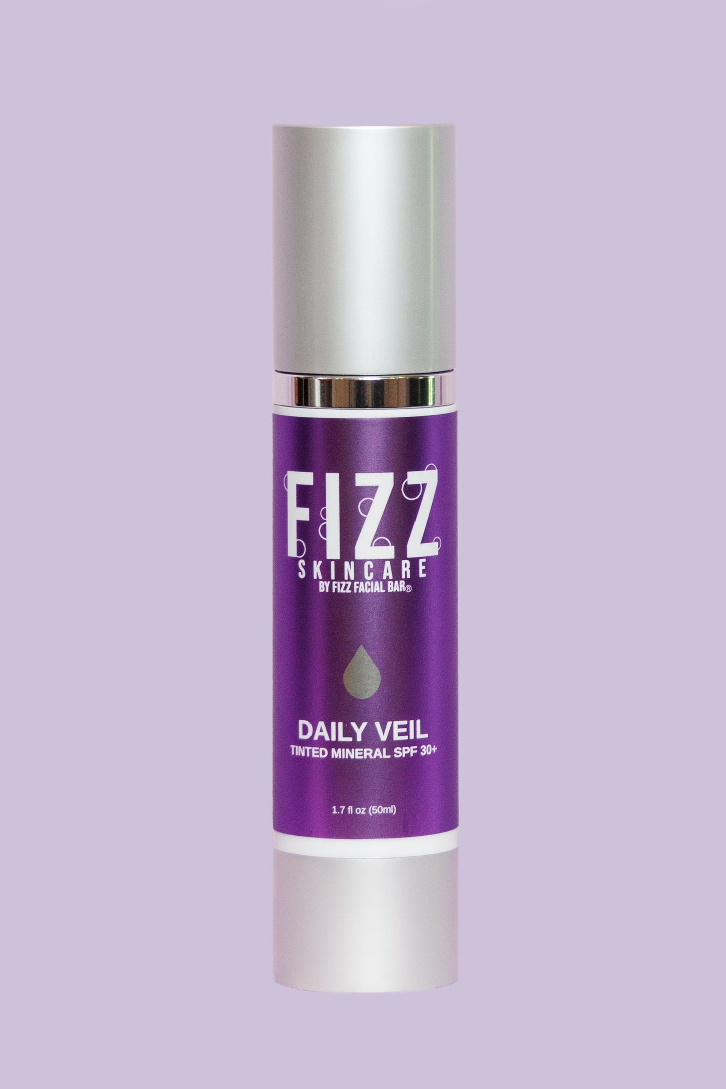 Daily Veil Mineral SPF with purple silicone bag