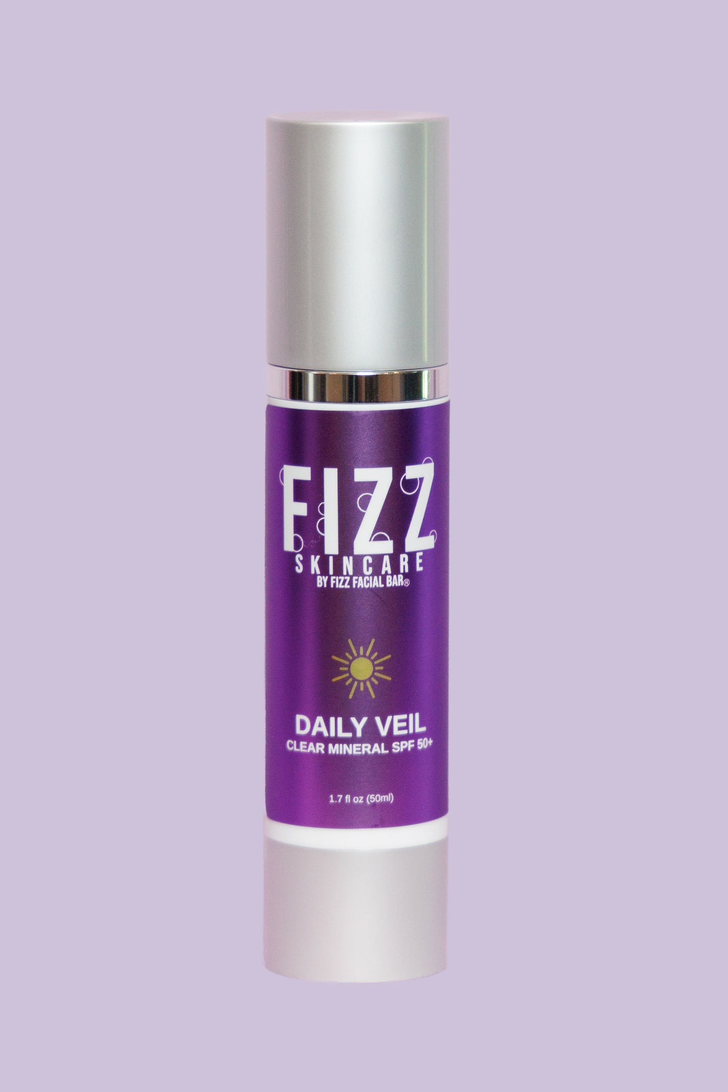 Daily Veil Mineral SPF with purple silicone bag